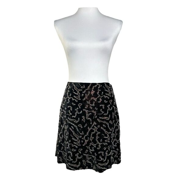 Club Monaco Skirt 8 Black Velvet Beaded Animal Print Whimsigoth A-Line Mini - Picture 2 of 10